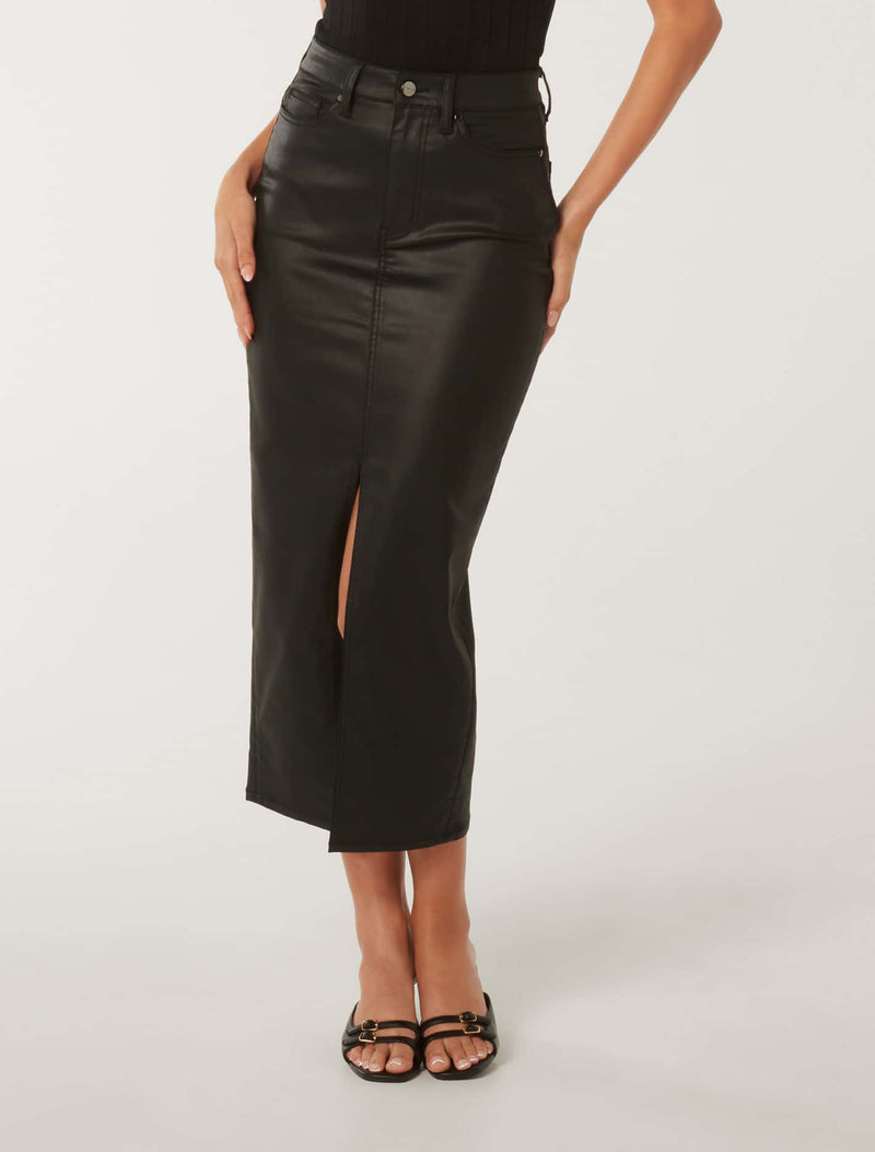 Danni Coated Midi Skirt Forever New