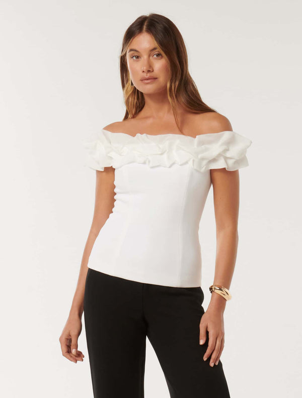 Stephanie Ruffle Crepe Bustier Top Forever New