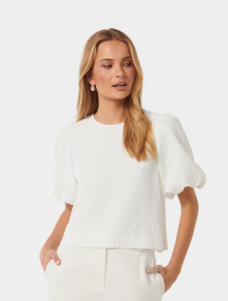 Nara Textured Bubble Sleeve Top Forever New