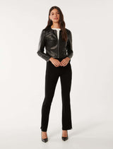 Vikki Collarless Pu Jacket Forever New