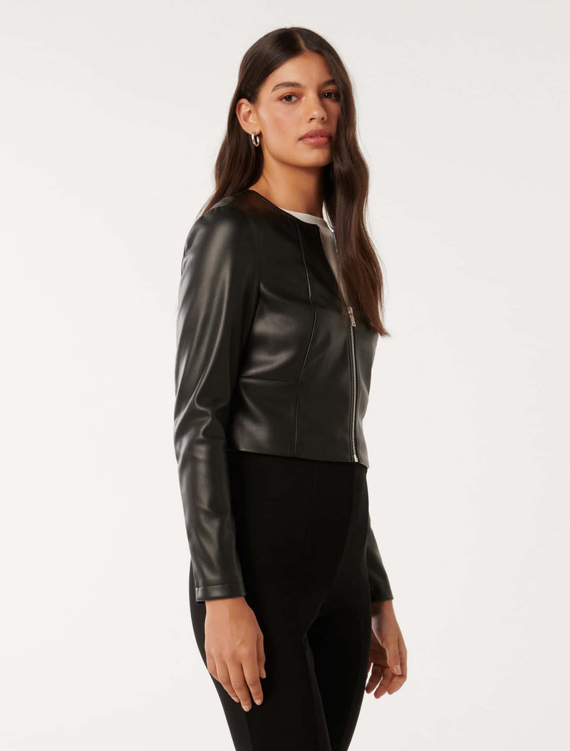 Vikki Collarless Pu Jacket Forever New