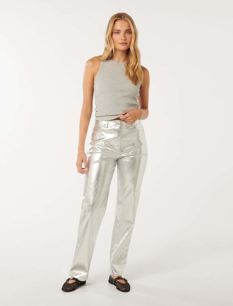 Maci Vegan Leather Straight Leg Pants Forever New