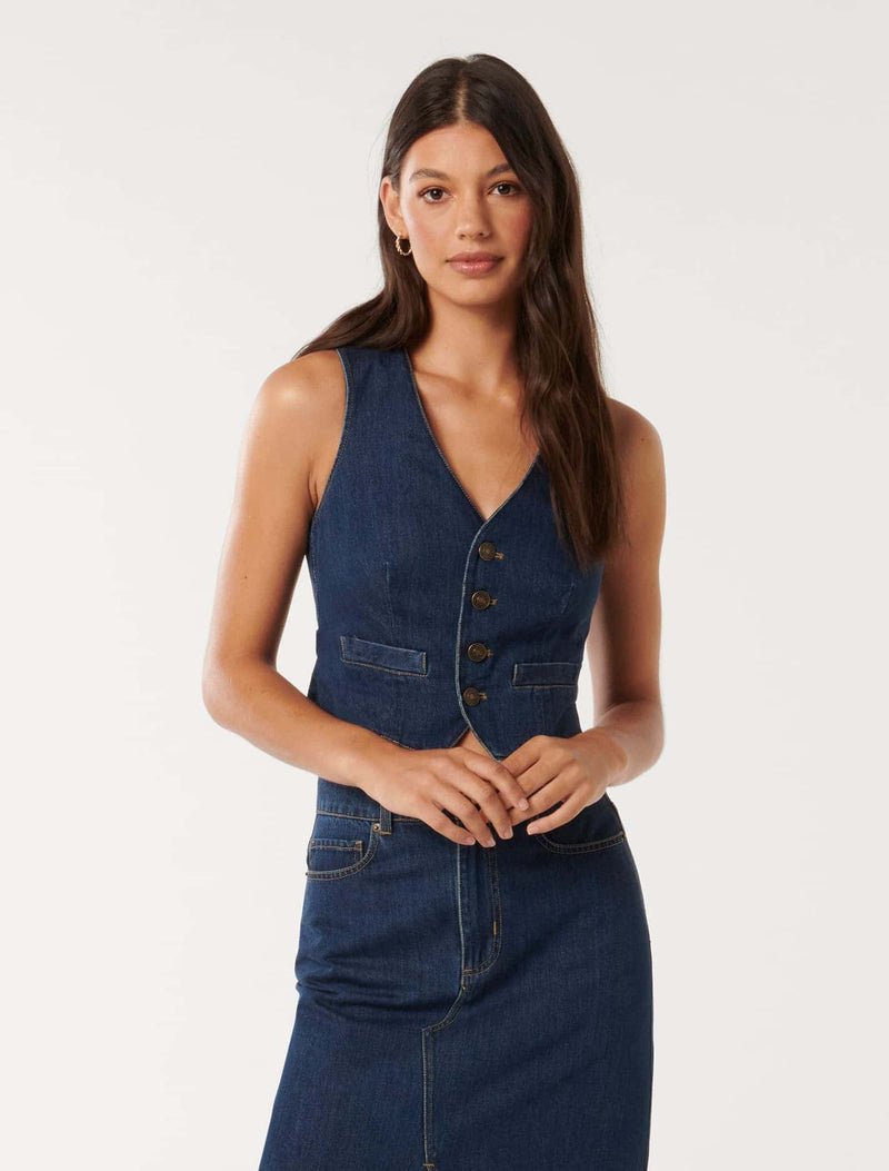 Dallas Denim Waistcoat Forever New