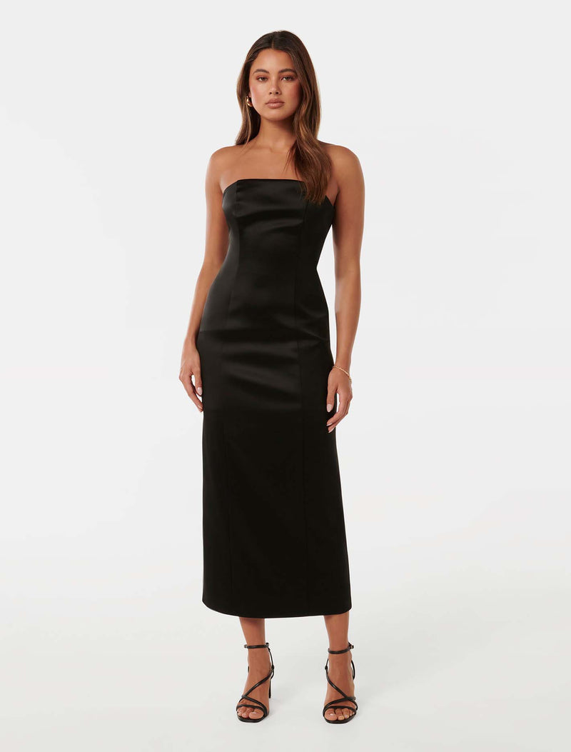 Gina Tie Up Strapless Dress Black | Forever New