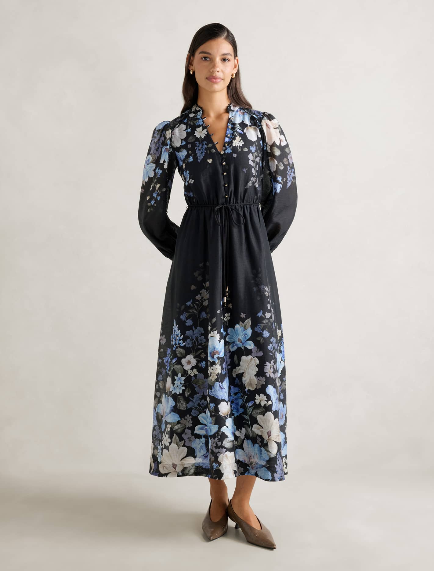 Peyton Trim Detail Midi Dress Mila Floral Forever New