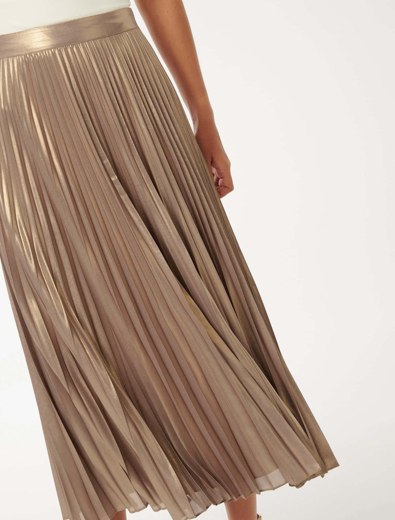 Estella Metallic Pleated Maxi Skirt Forever New