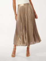 Estella Metallic Pleated Maxi Skirt Forever New