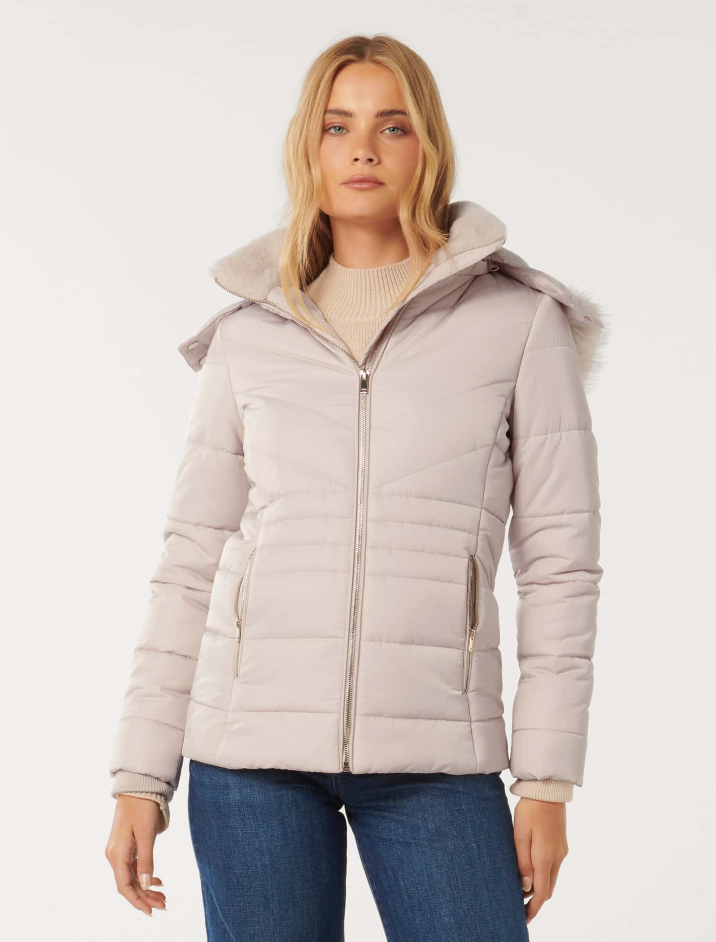 Mimi Short Puffa Jacket Cream Forever New