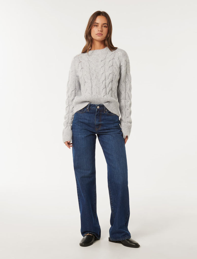 Mila Boxy Crew Neck Cable Jumper Forever New