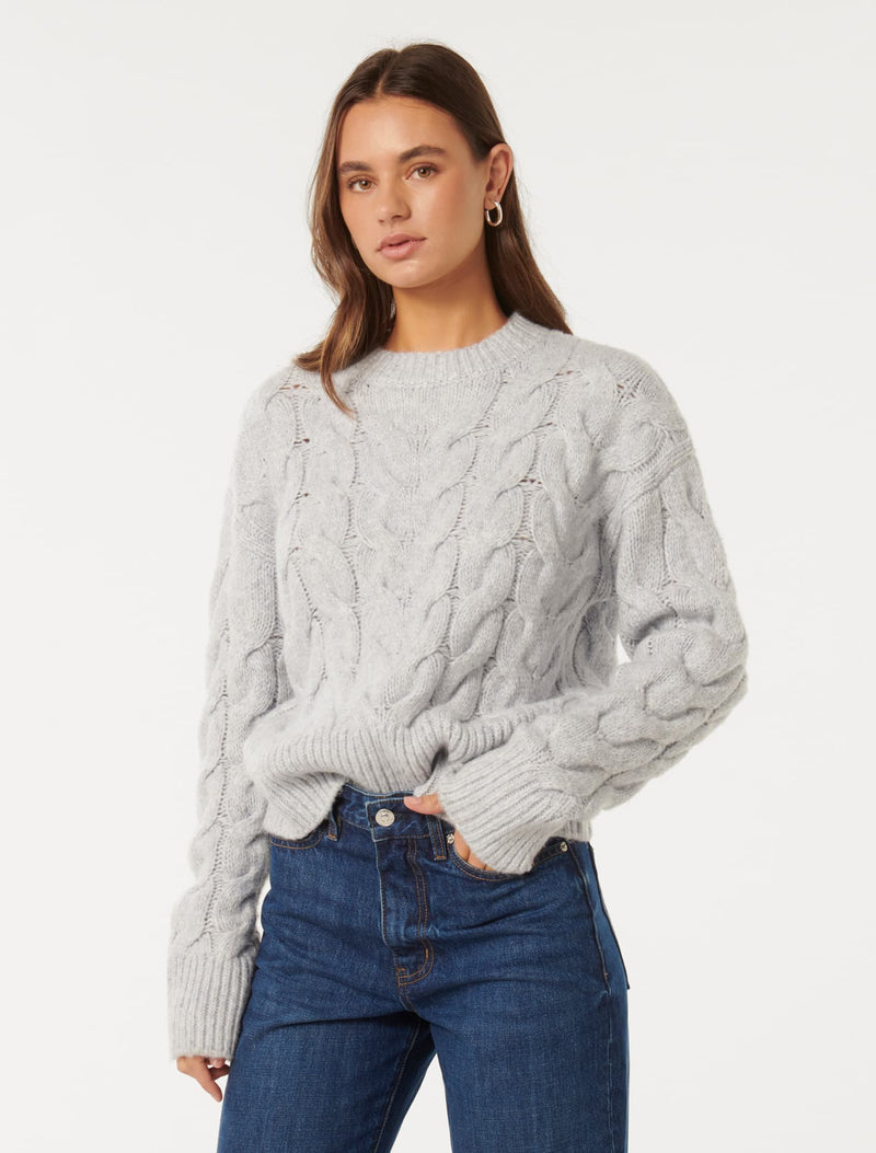 Mila Boxy Crew Neck Cable Jumper Forever New