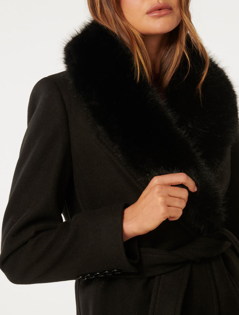 Monica Fur Collar Wrap Coat Forever New