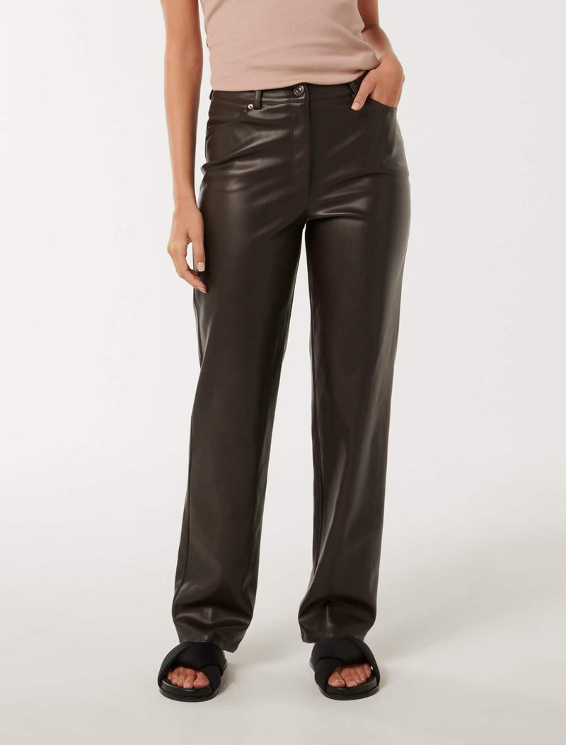 Una Vegan Leather Straight Leg Pants Forever New