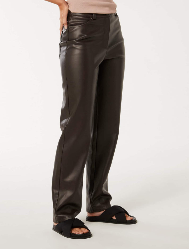 Una Vegan Leather Straight Leg Pants Forever New