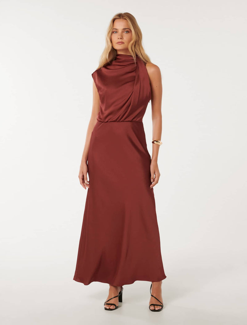 Sienna High Neck Satin Midi Dress Forever New