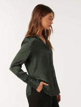 Harvey Notched Neck Satin Shirt Forever New