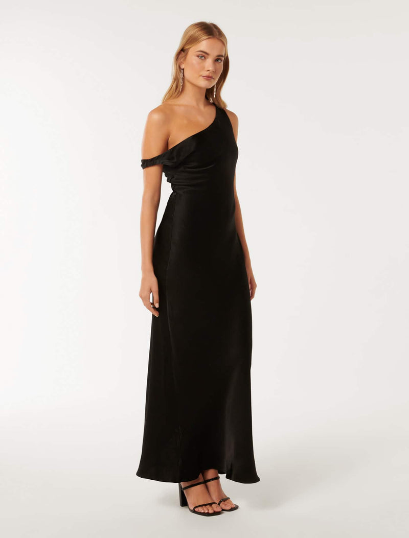 Blake Satin Tipped Shoulder Maxi Dress Forever New