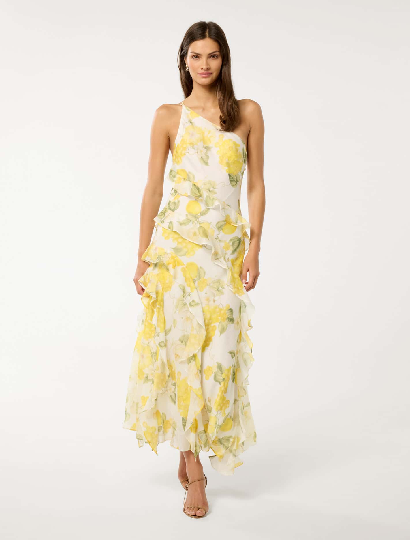 Belle One Shoulder Ruffle Dress Limone Floral Forever New
