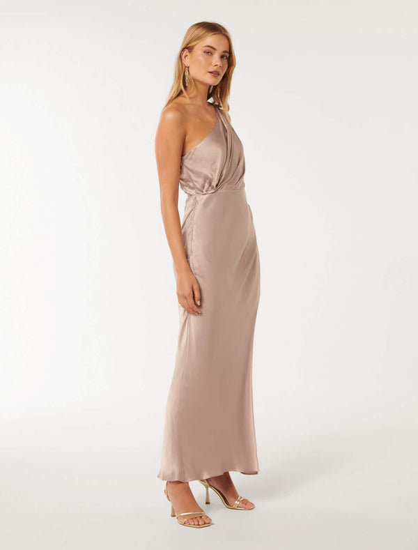 Emily One Shoulder Satin Maxi Dress Forever New