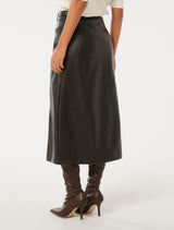 Katy Vegan Leather Belted Midi Skirt Forever New