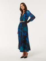 Skyla Pleated Long Sleeve Midi Dress Forever New