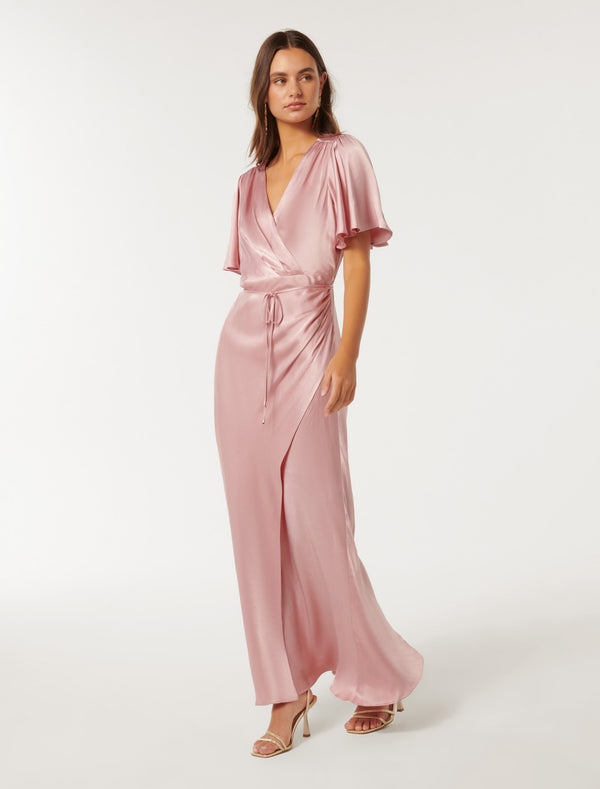 Chelsea Flutter Sleeve Satin Maxi Dress Forever New