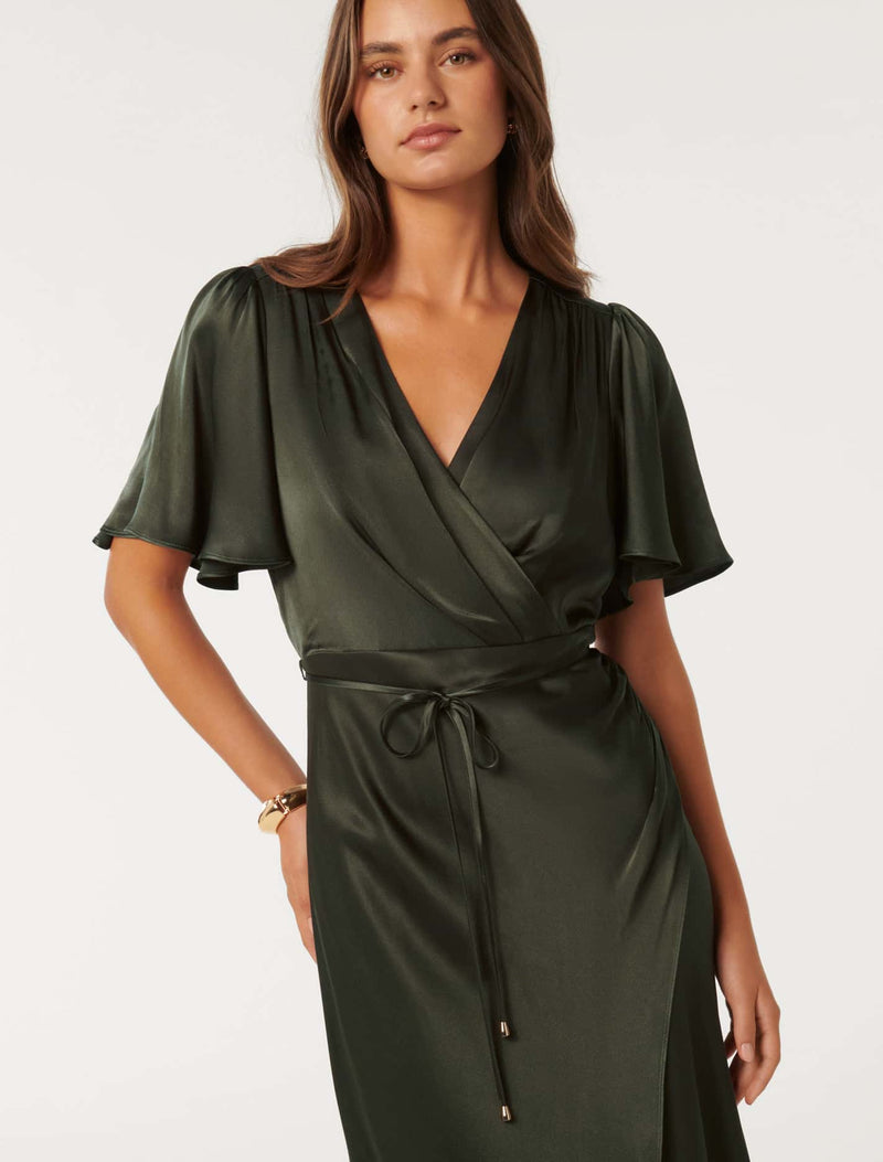 Chelsea Flutter Sleeve Satin Maxi Dress Forever New