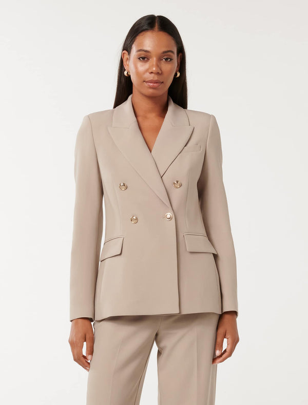 Celina Double Breasted Blazer Neutral Suit Forever New