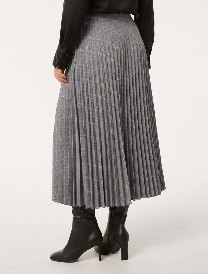 Mackenzie Pleated Check Midi Skirt Forever New