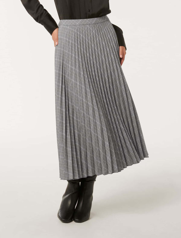 Mackenzie Pleated Check Midi Skirt Forever New