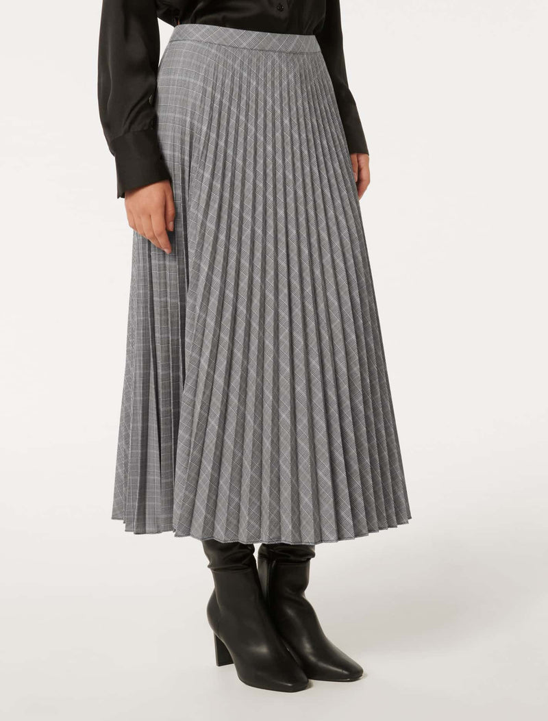 Mackenzie Pleated Check Midi Skirt Forever New