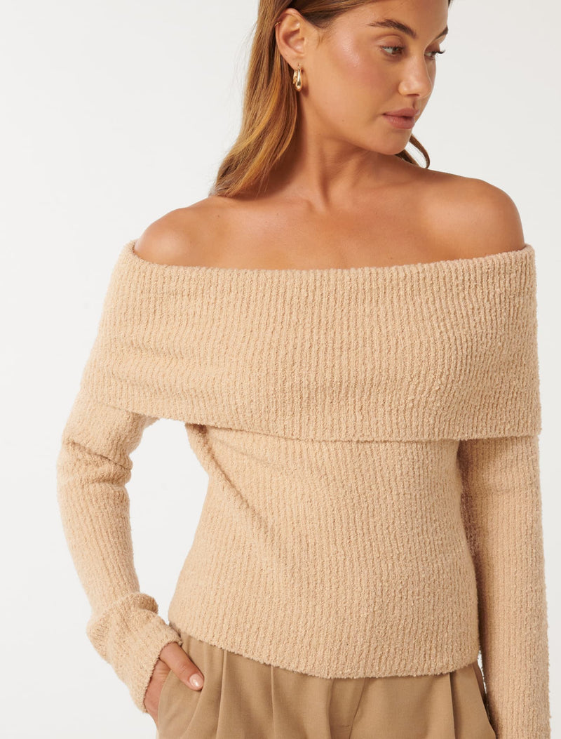 Mariah Boucle Bardot Sweater Forever New