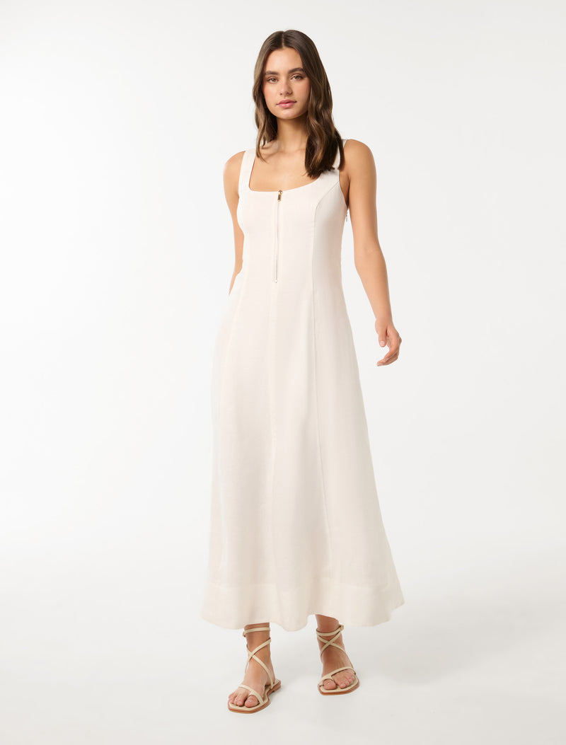 Bronte Linen Zip Detail Midi Dress Forever New