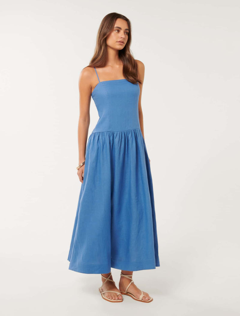 Brooke Linen Drop Waist Midi Dress Forever New