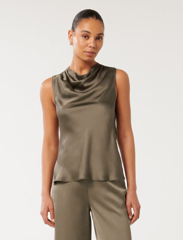 Sallie Satin Cowl Tank Top Forever New