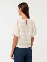 Sara Check Bubble Sleeve Top Forever New