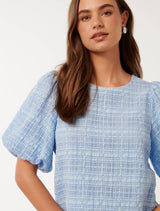 Sara Check Bubble Sleeve Top Forever New