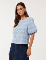 Sara Check Bubble Sleeve Top Forever New