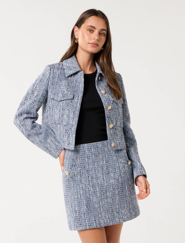 Marley Boucle Jacket Blue Boucle Suit Forever New