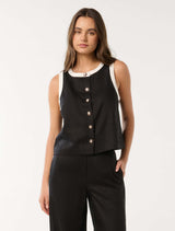 Ruth Button Front Top With Tipping Forever New