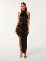 Tia Sequin Asym Hem Midi Dress Forever New