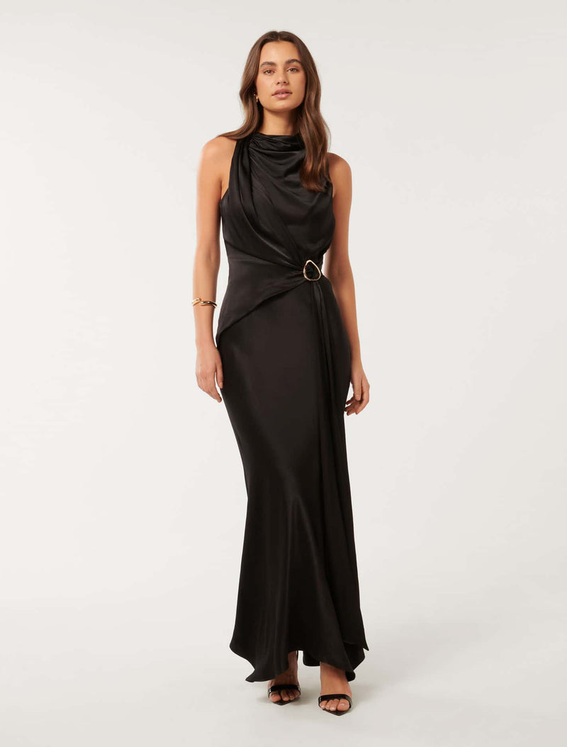 Cassie Satin Draped Midi Dress Forever New