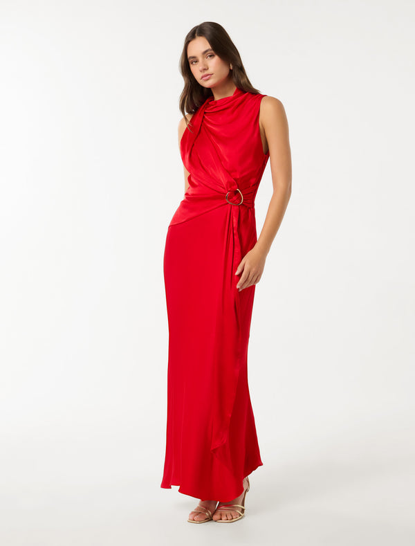 Cassie Satin Draped Midi Dress Forever New