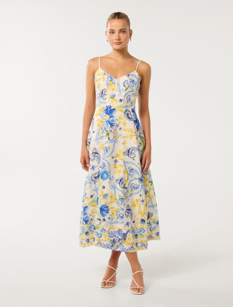 Chiara Printed Panel Midi Dress Forever New