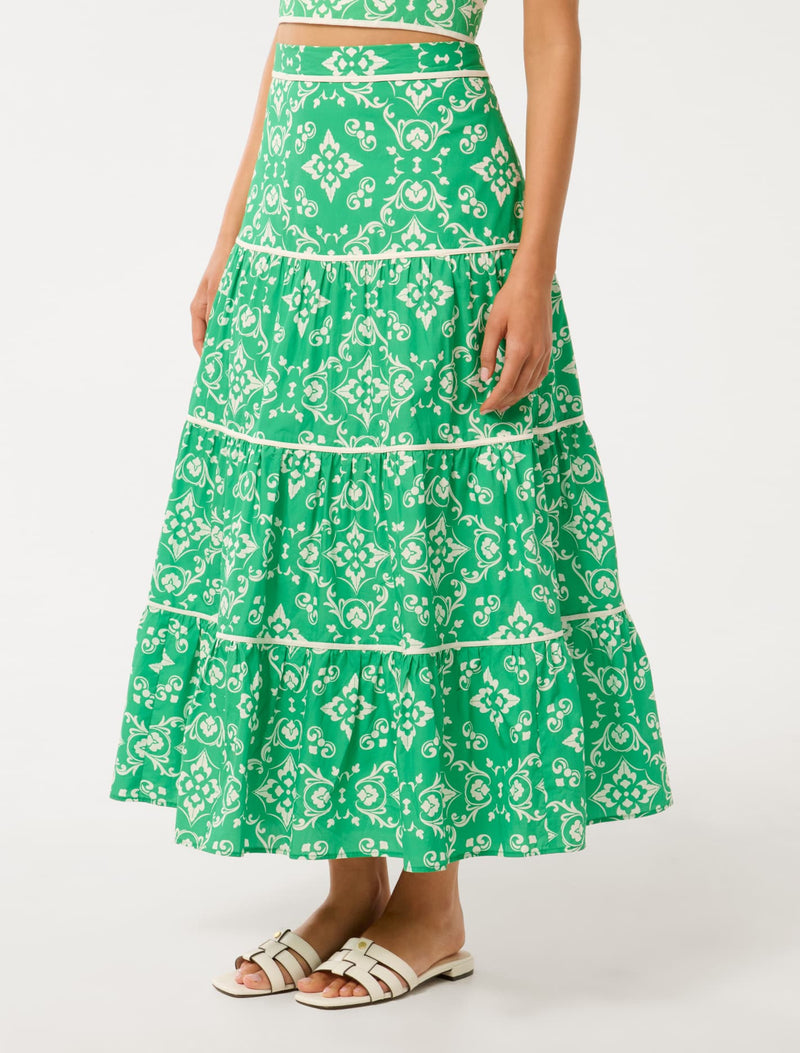 Mona Binding Tiered Midi Skirt Forever New