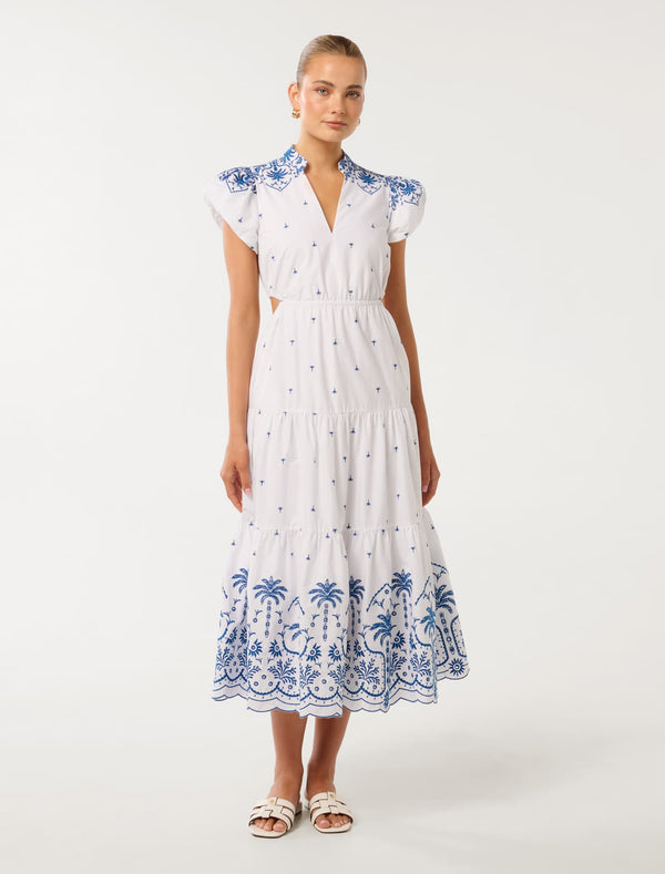 Lilo Embroidered Cotton Midi Dress Forever New