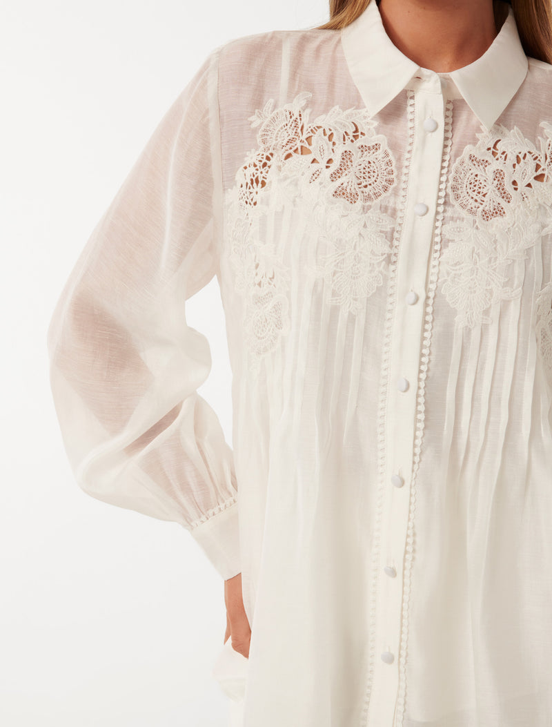 Azura Embroidered Shirt With Tucks Forever New