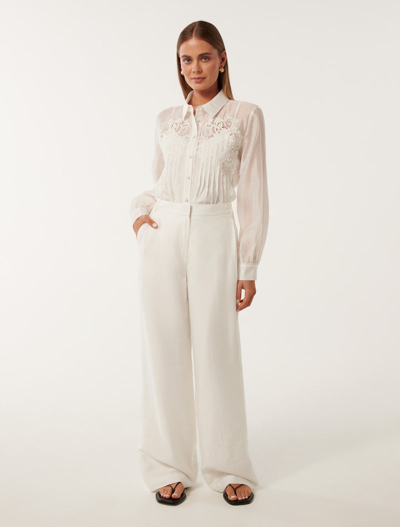 Azura Embroidered Shirt With Tucks Forever New