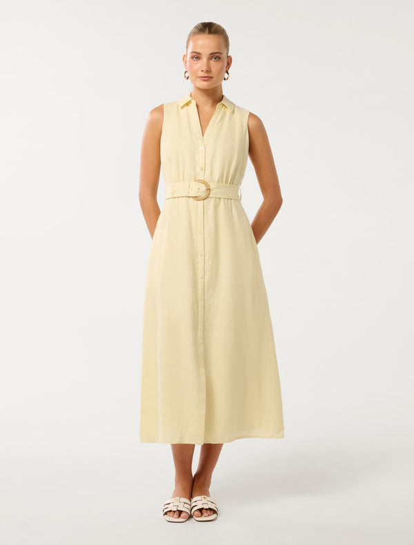 Pippa Collared Button Front Linen Midi Dress Forever New