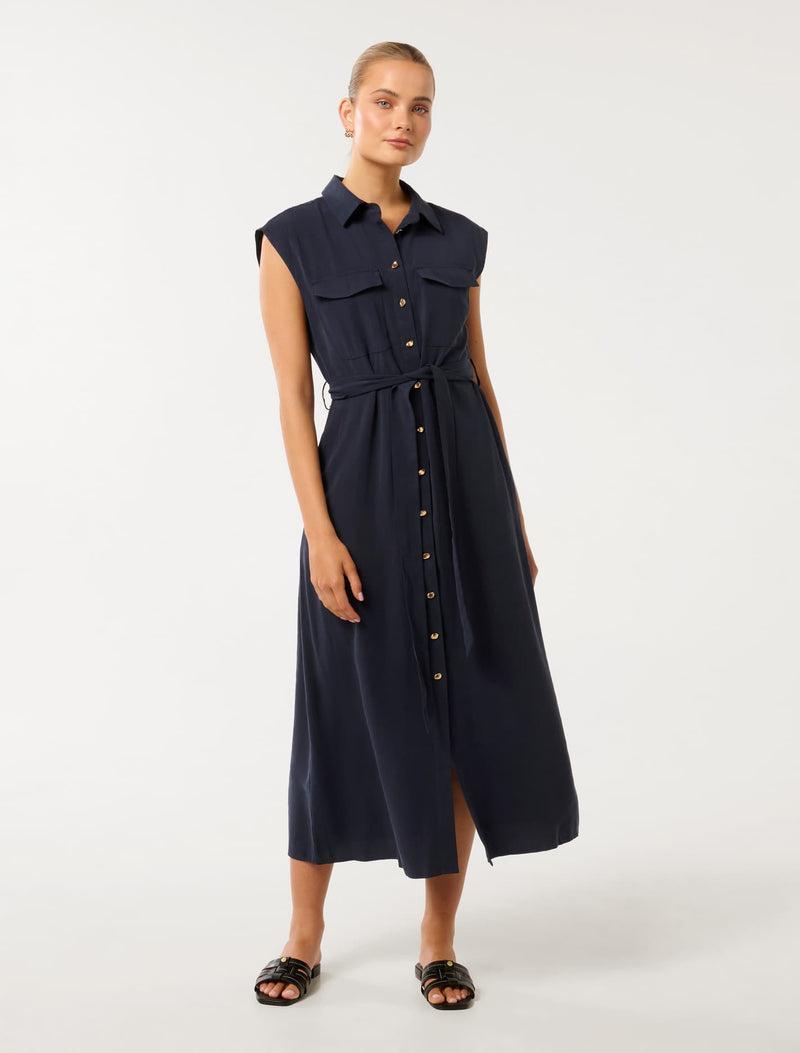 Mikayla Tie Belt Button Up Midi Dress Forever New