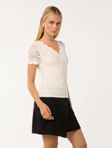 Yianna Lace V Neck Top Forever New